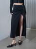 Nogtabeu Zipper Slim Long Skirt Black