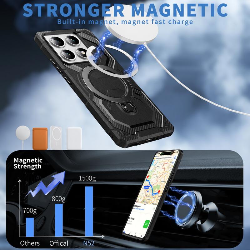 For Xiaomi 14T Pro Poco X7 X6 C65 Redmi 14C 13C Note 14 13 Pro Case Soft Edge Shockproof Wireless Charge 360 Rotating Bracket Magnetic Back Cover