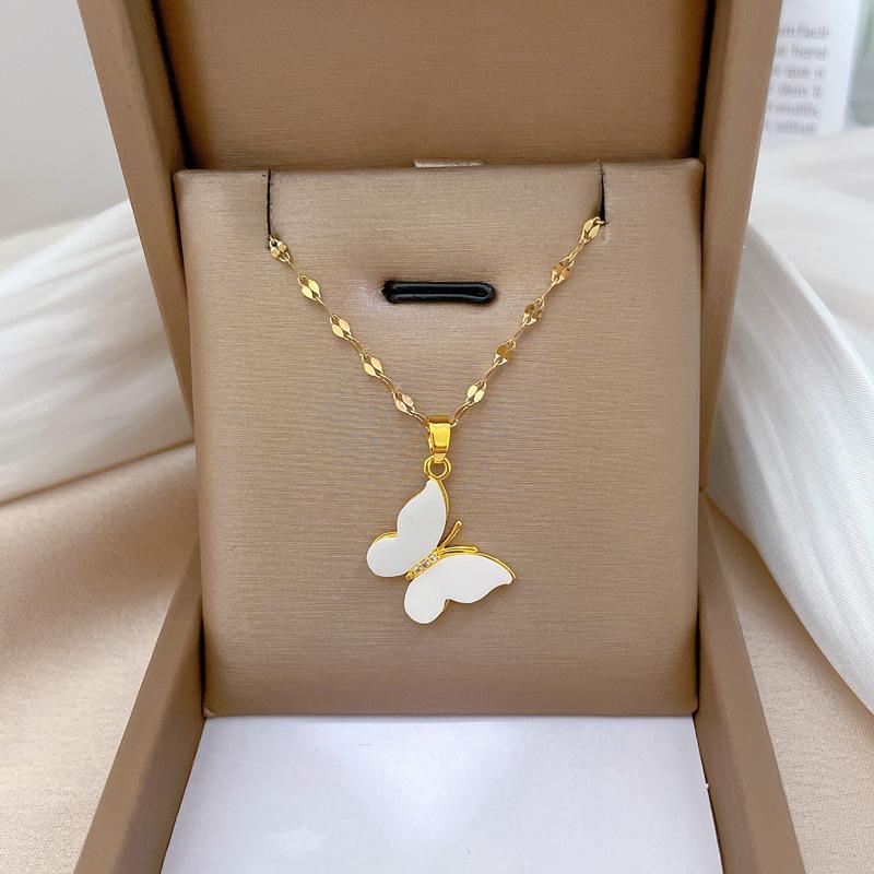 Light Luxury Micro-Inlaid Real Gold Butterfly Fritillary Necklace Women'S New Collarbone Chain Light Luxury Niche Design Sense