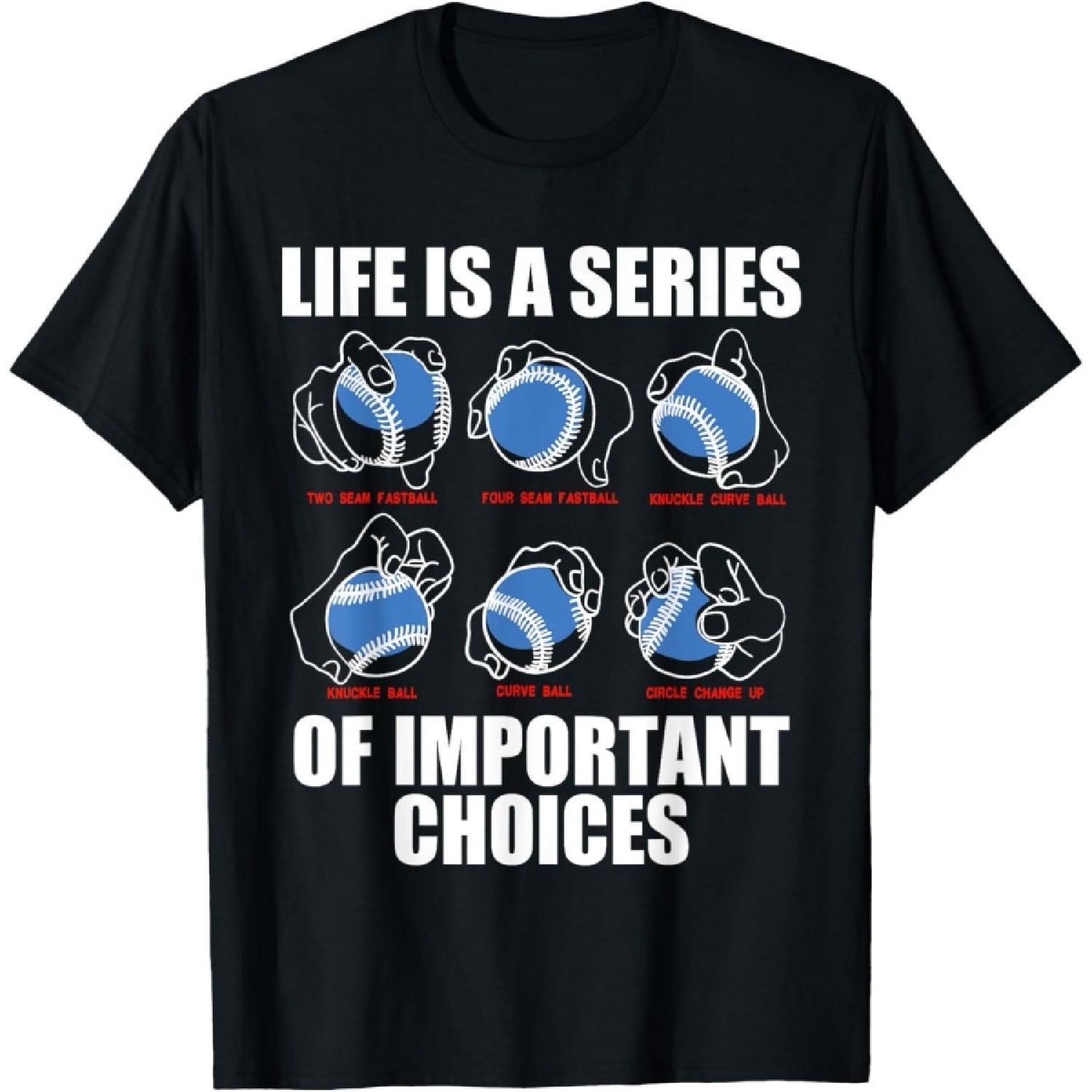 Types of Baseball Pitches Life Choices Pitcher Player Gift T-Shirt(1) S