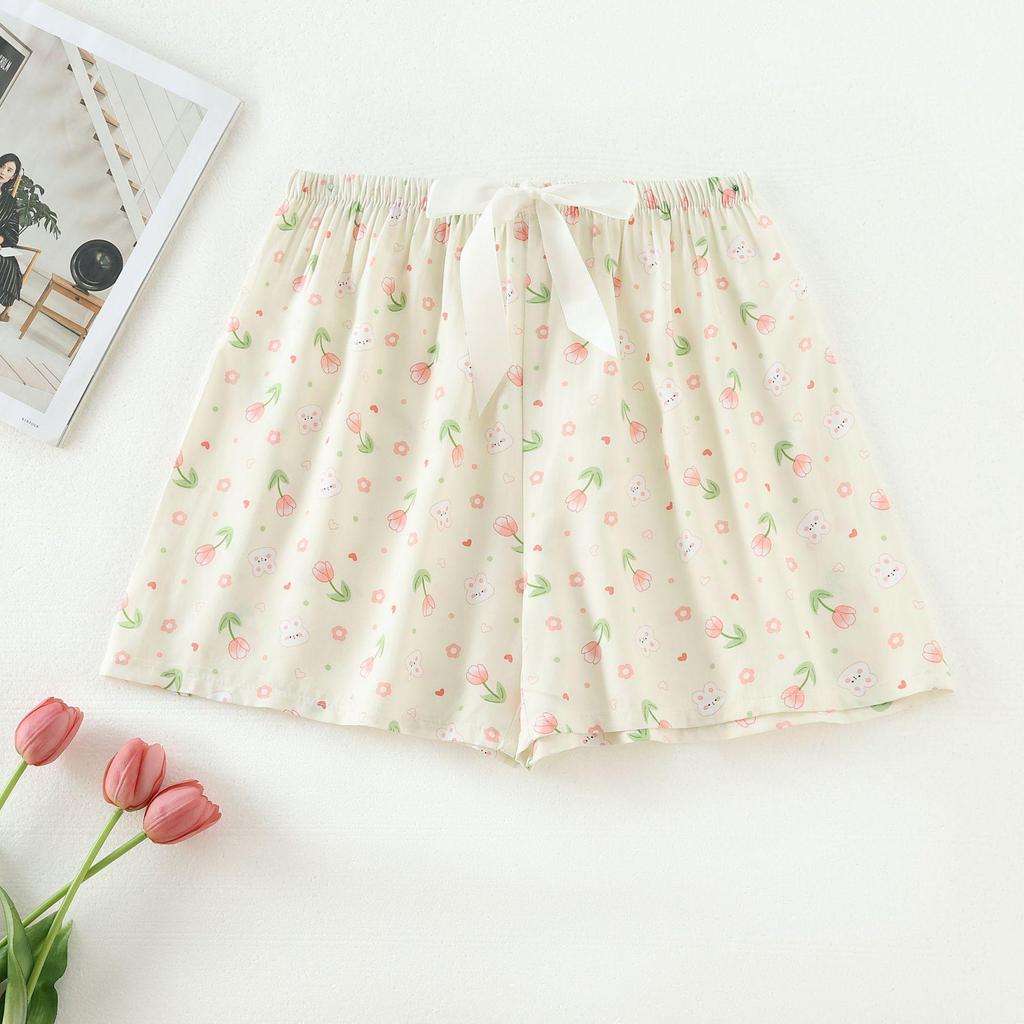 Women's Summer Cotton Silk Drapey Floral Shorts with Elastic Waist