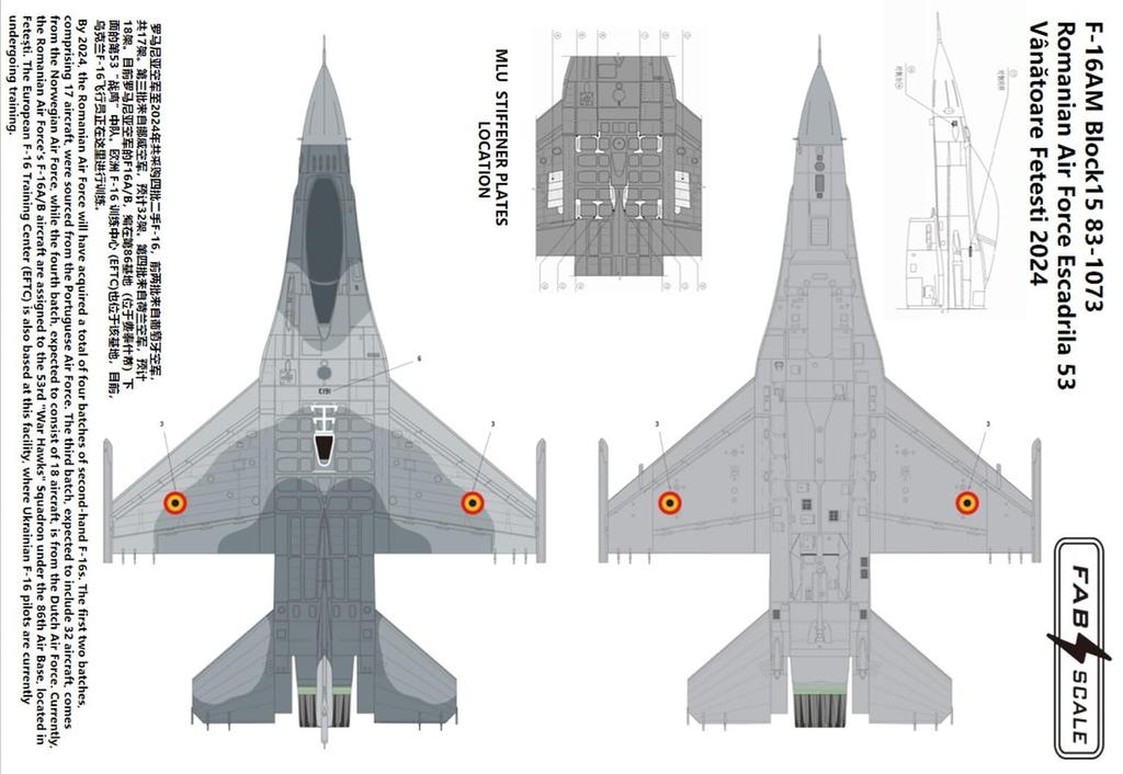 FabScale Block 15 Romanian Air Force Base 2024 with Etching Parts and Decals for Plastic Models FABD72058 1/72 F-16AM 83-1073 Feteşti (Airplane)