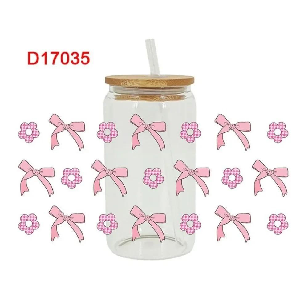 New Clear UV DTF Transfer Sticker Waterproof Bow Theme Cup Decals Cartoon DIY Libbey Glasses Wraps For 16Oz Glass Cup