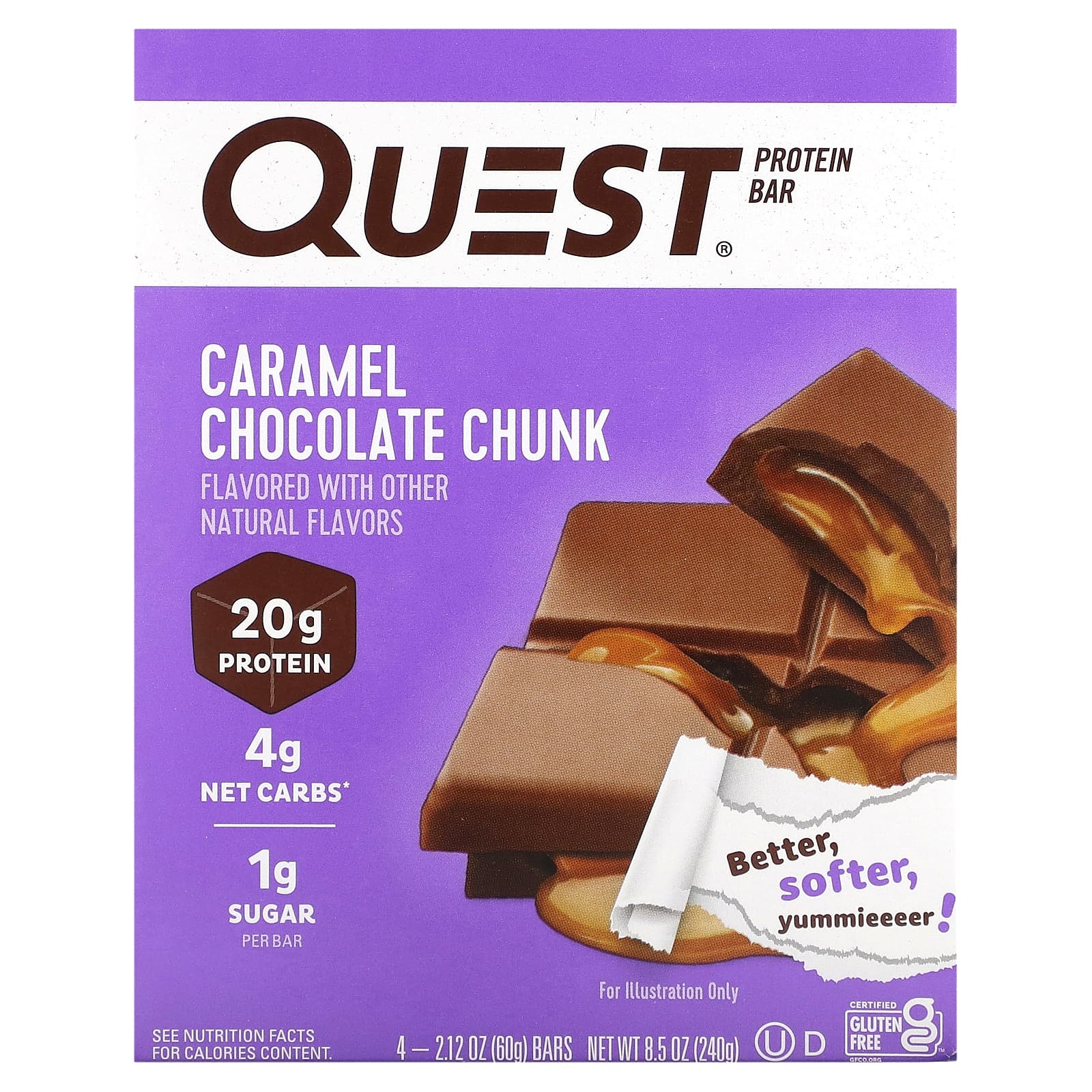 

Quest Nutrition, Protein Bar, Caramel Chocolate Chunks, 4 Bars, 2.12 oz (60 g) Each