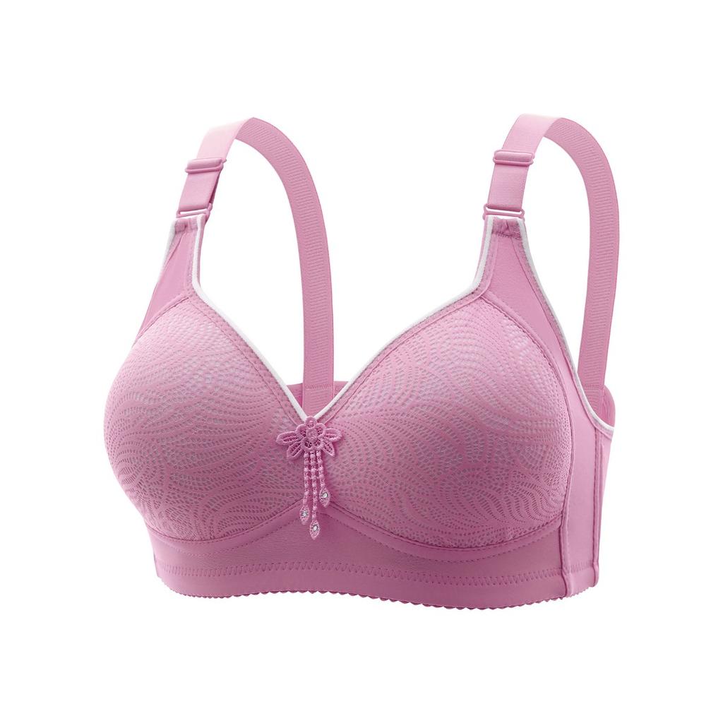 Sexy Lace Flower Face No Steel Ring Bra, Four Rows Three Button Sponge Cup, Plus Size Lingerie for Women