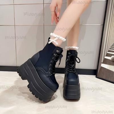 Bottines à Plateforme Super Haute pour Femmes Punk Chaussures à Semelle Épaisse Augmentant la Hauteur Bottes pour Femmes Automne Botines Bottes Femmes
