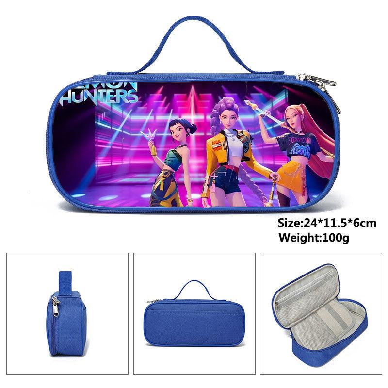 Huntrix Kpop Student Blue Compartmentary Pencil Bag Kpop Witch Hunter Student Storage Stationery Bag Pencil Bag