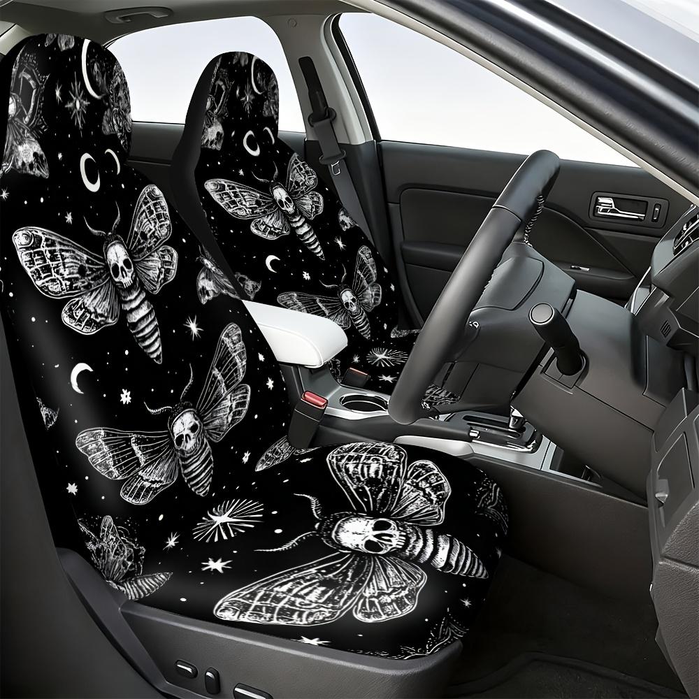 2pcs, Gothic Moth Skull Mystic Themed Universal Car Seat Covers, Decorative Washable Fabric, Adds Personality And Modern Stylish