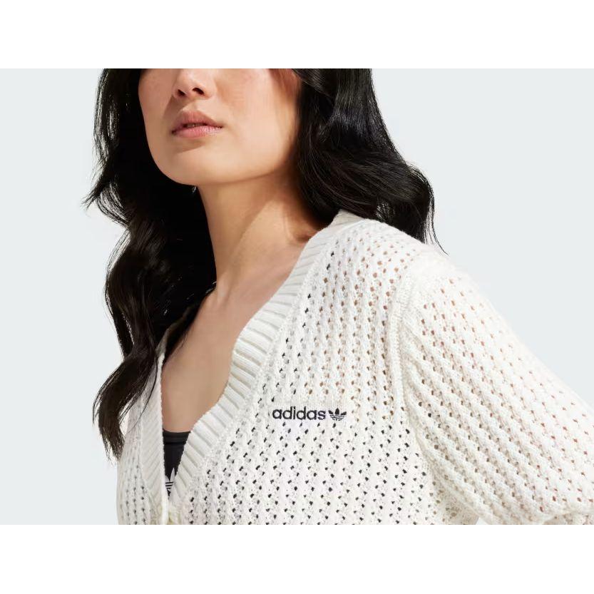Adidas Originals Cardigan Logo Soft Comfortable Casual Long Sleeve Knit Sweater Women Tops Off-White IX1049