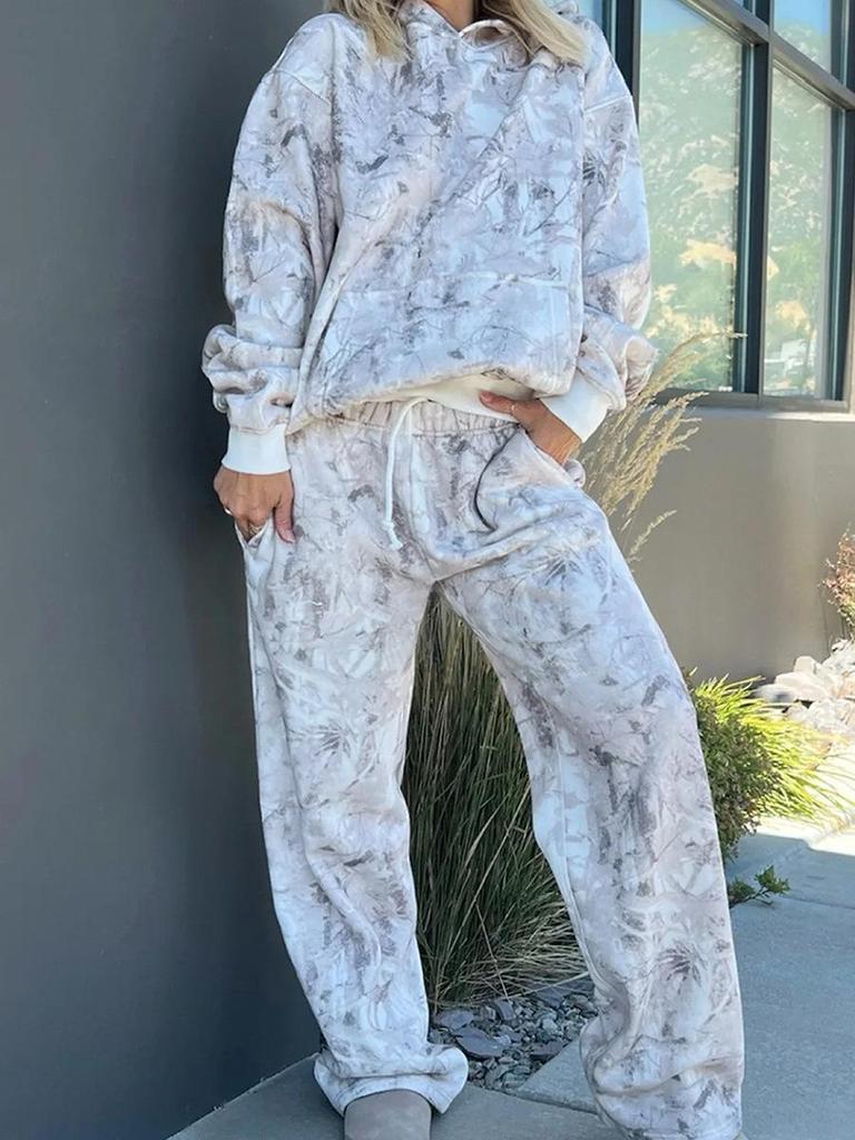 Women's Winter Hooded Long Sleeve Two-Piece Set – European and American Fashion Trend Printed Casual Outfit