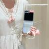 For Samsung Galaxy Z Flip 5 4 3 Z Flip5 ZFlip 5 ZFlip5 Case 3D Pink Bow Crossbody Chain Shockproof Cover With Bracelet