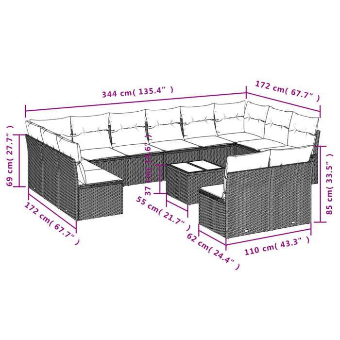 VidaXL Garden Lounge Set with Cushions 13 Pcs Grey Braided Resin 3250219