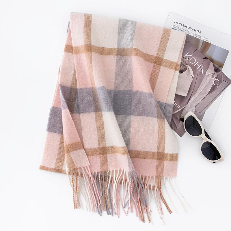 Lamb Wool Autumn and Winter Same Style Plaid Scarf for Men and Women Classic Wool Thickened Warm Scarf