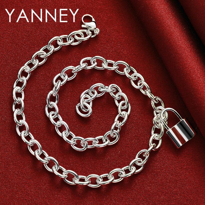 Fine 925 Sterling Silver 18 Inches Luxury Lock Pendant Necklace For Women Men Charm Fashion Wedding Gift Jewelry