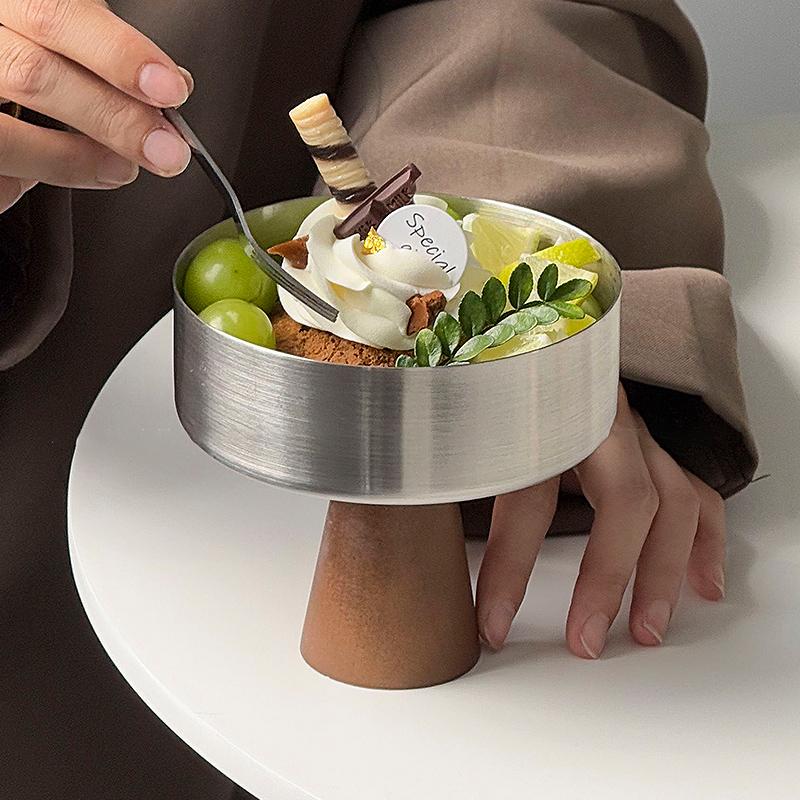 Stainless Steel Wooden Foot Dessert Goblet Fruit Bowl Restaurant Cake Ice Cream Dessert Bowl Ornament