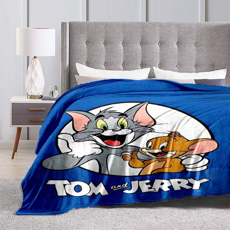 1 pièce Couverture Dessin Animé Aventures de Tom et Jerry, Couverture Portable pour Voyage et Camping, Couverture Confortable Toutes Saisons, Cadeau Idéal