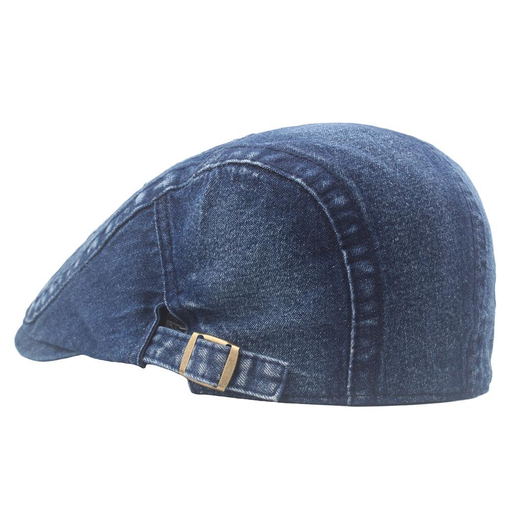 Men's Patchwork Washed Denim Beret: British-Style Casual Duckbill Newsboy Cap for Fall & Winter