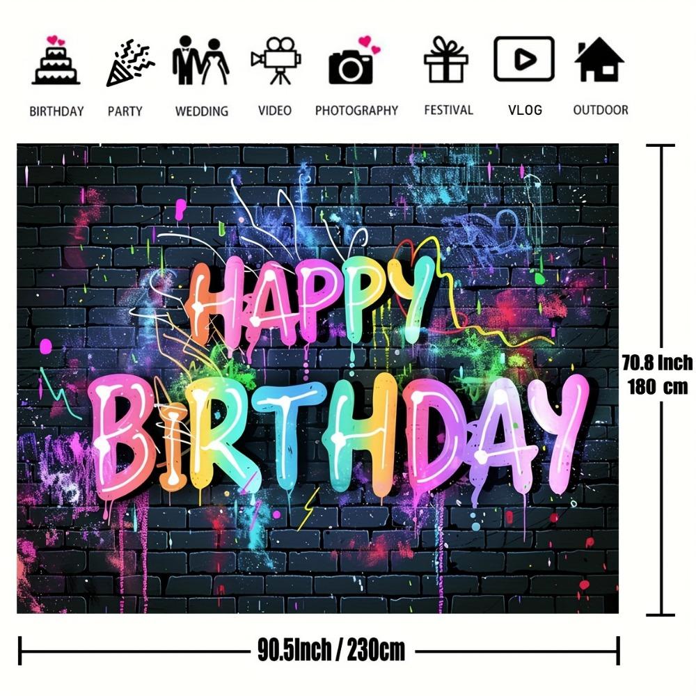 Sfondo di Buon Compleanno Design di muro di mattoni con graffiti al neon vibranti sfondo fotografico hip hop colorato decorazioni per feste