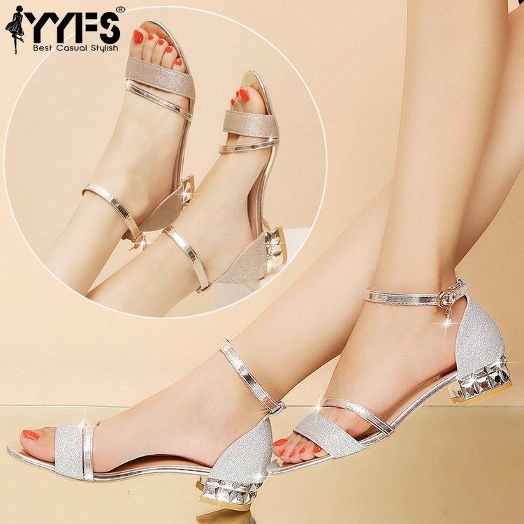 2025 Women Sandals Ladies Luxury High Quality Ankle Sandals Mid Heel Open Toe Square Party Shoes