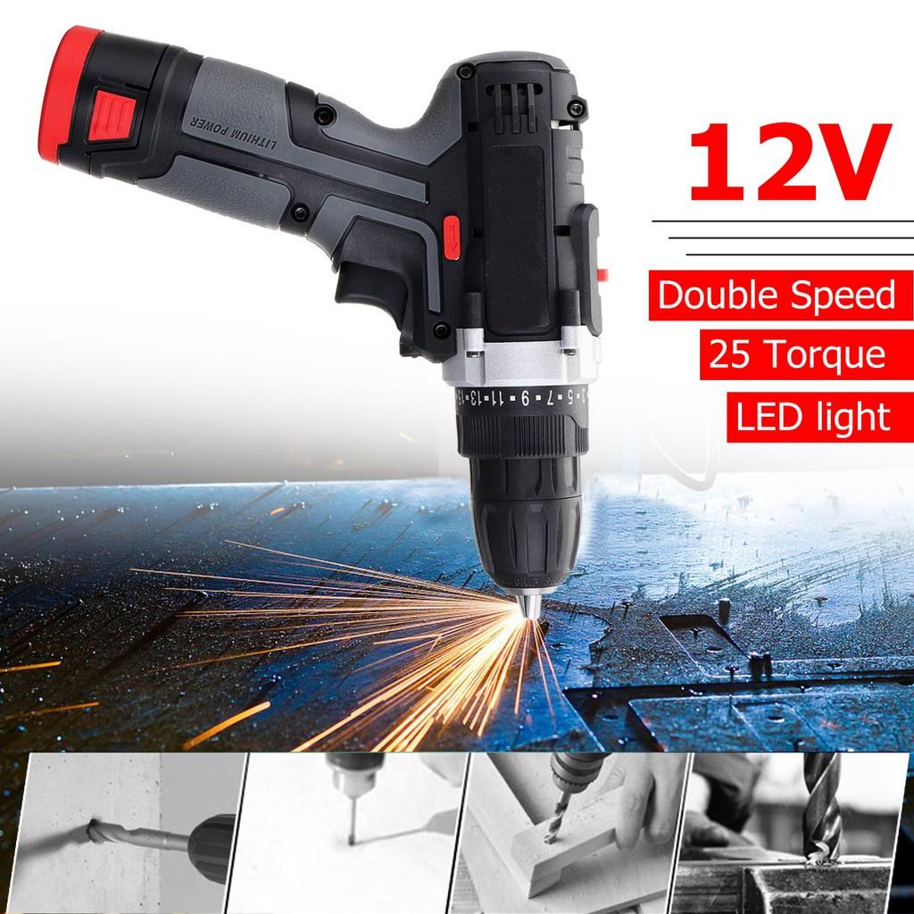 Rechargeable 12V Li-Ion Battery Cordless Drill 2 Speed Drilling Screw Driver Electric Drill Hand Power Tool +LED Light New