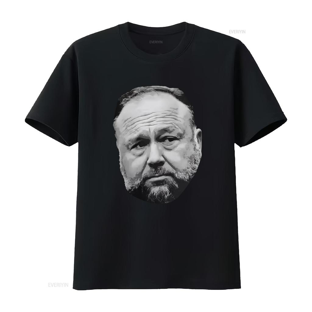 ALEX JONES Face Original Art T Shirt for Men Unique Design High Quality Print Vintage Washed Slightly Designer Clothes Fashion