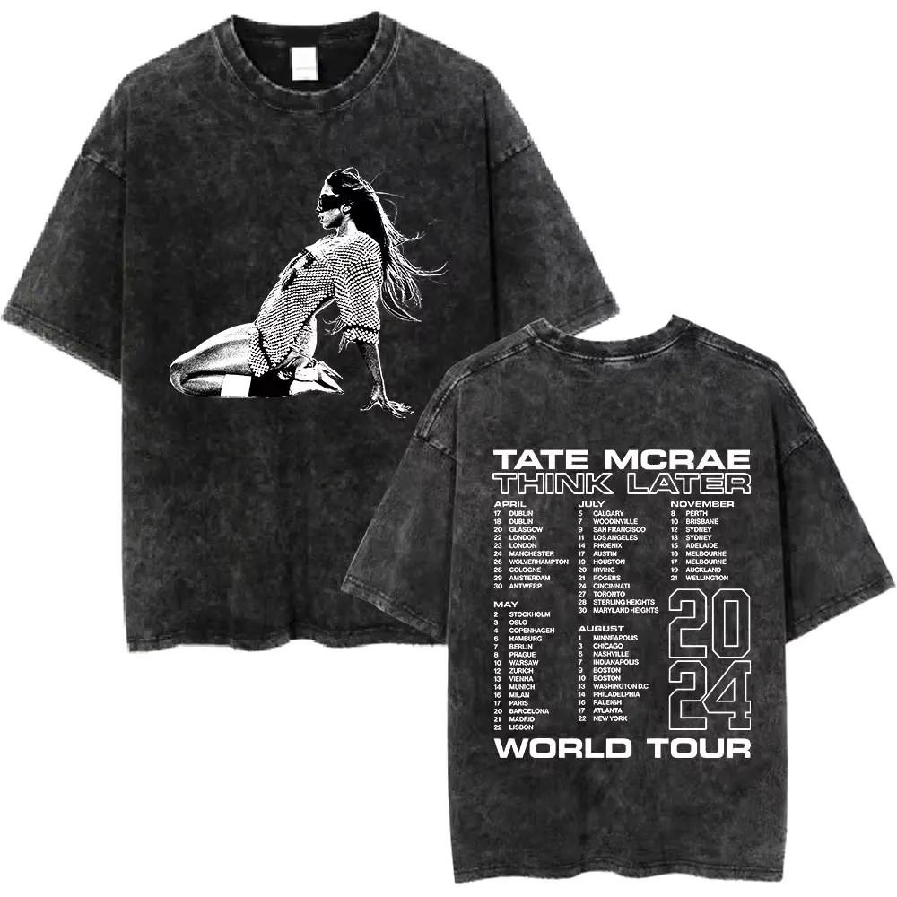 Tate McRae Grafik T-Shirt Gewaschenes Schwarz Y2K Streetwear Unisex Tee9