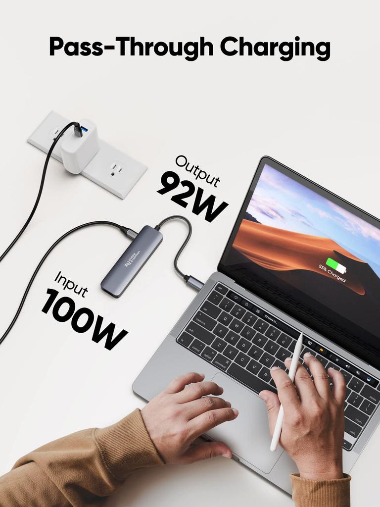 CableCreation USB Type C HDMI Hub with 100W and 3 USB Compatible with iPhone iPhone 15 Pro MacBook MacBook Air iPad Surface and XPS 5-in-1 4K@30Hz