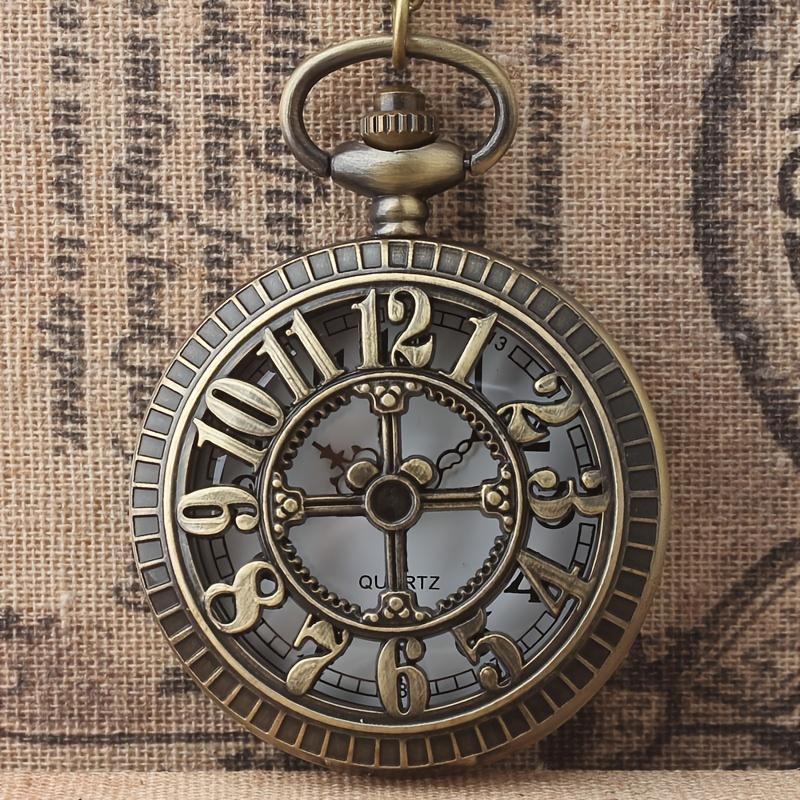 

Carved hollow flip pocket watch Korean version minimalist retro necklace watch hanging neck portable quartz watch коричневий