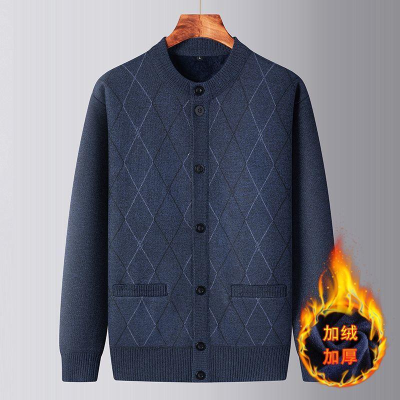 Svetry pro seniory středního věku Podzimní Zimní Kabáty Pánské Sametové Pletené Teplé Svetry Zesílené Kardigany