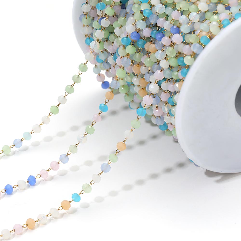 1 Meter Colorful 3mm Beads Beaded Chain Glass Crystal Beads Necklace Chain Accessories for Jewelry Making Components Crafts DIY