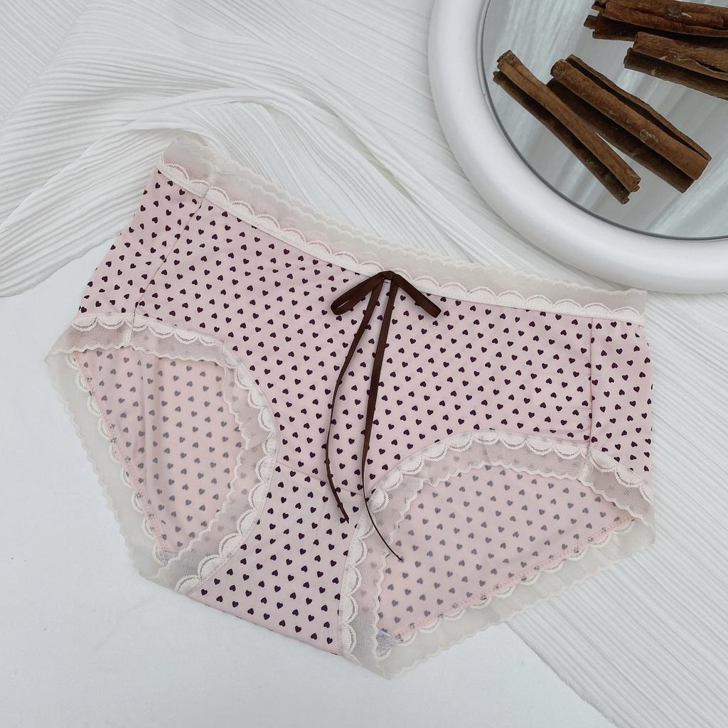 Sexy and Cute Women's Triangle Underwear Summer Comfortable and Breathable Printed Dots Star Dots Bow Ties and Ribbon Design