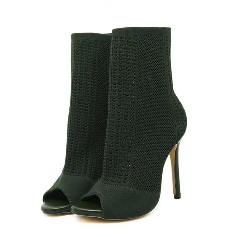 New Style Peep Toe Ankle Boots Stretch Women Fabric Out Breathable Booties Sexy Dance Pole Ladies High Heel Pumps Shoes