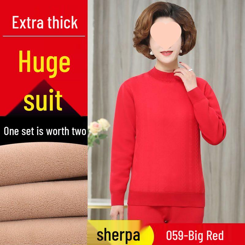 Extra Thick Fleece-Lined Women's Thermal Underwear Set for Middle-Aged and Elderly - Plus Size Quick Heat for Autumn & Winter