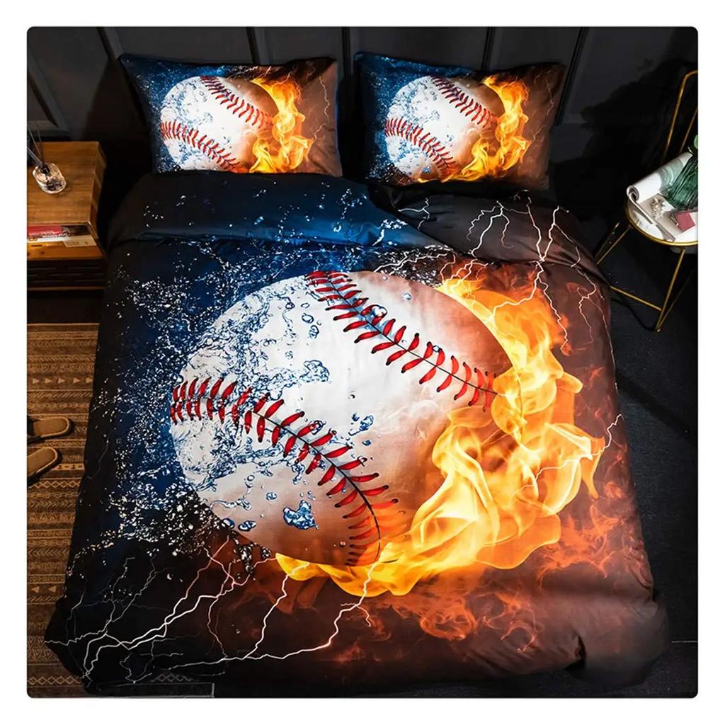 Baseball Duvet Cover Set Queen Size for Teen Boy Room DecorFire and Ice Sport Baseball Comforter Cover Sports Theme Bedding Set