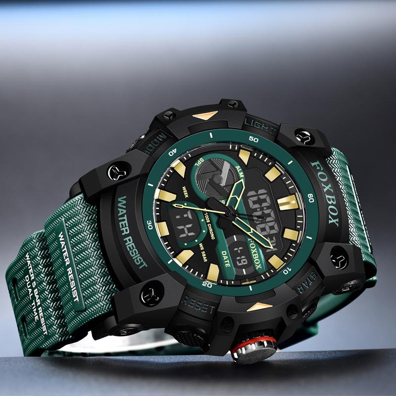 FOXBOX Military Digital Watch for Men Outdoor Mens Sport Watches Clock 50M Waterproof Luminous Chronograph Electronic Wristwatch