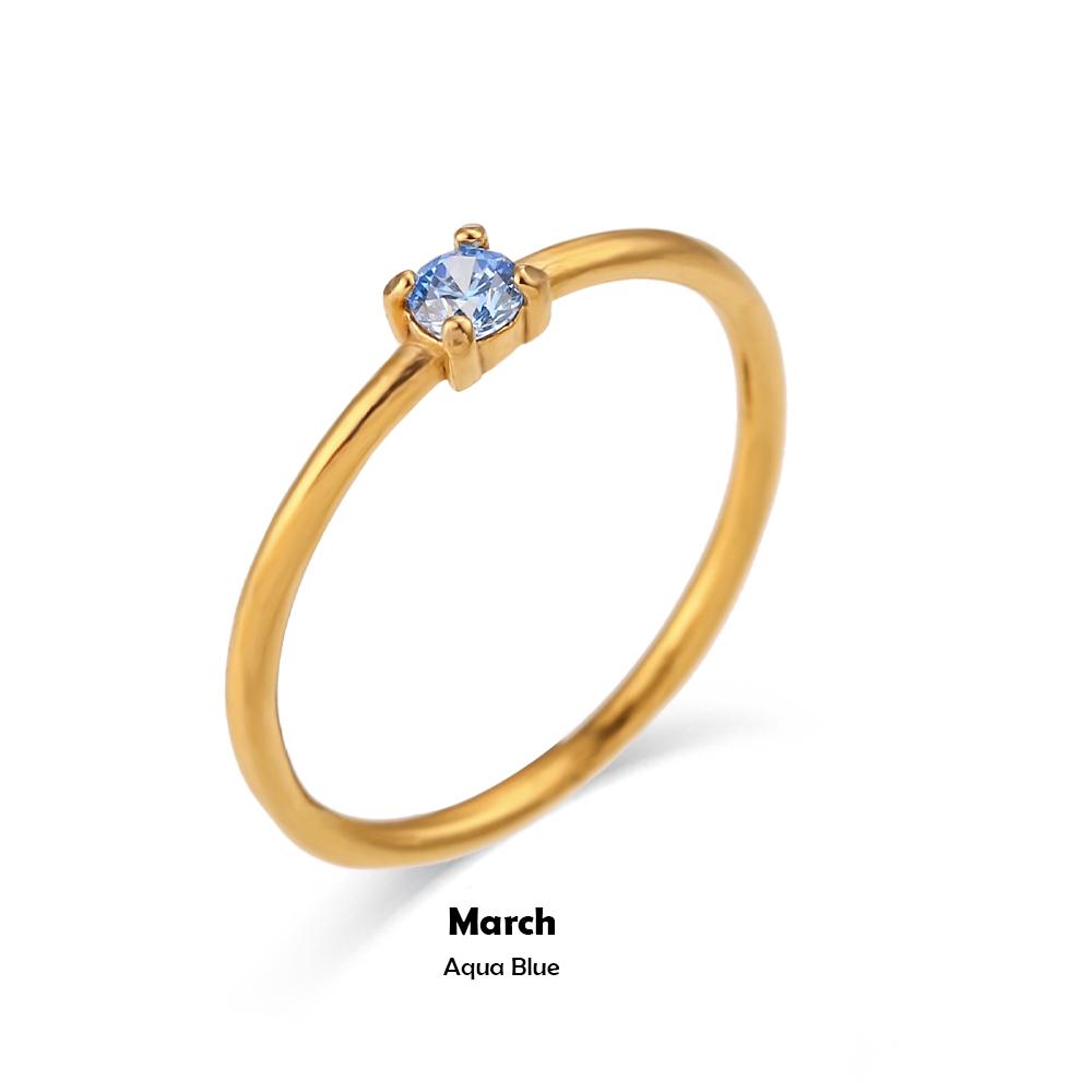 E.B.belle 12 Months Constellation CZ Birthstone Rings For Woman Gold Plated Stainless Steel Zodiac Birthday Gift Ring Jewelry