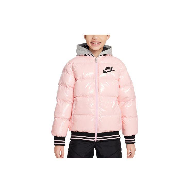 Nike Down Jacket Letter Print Hooded Long Sleeve Woven Comfortable Kids Jackets Pink DB7074-654
