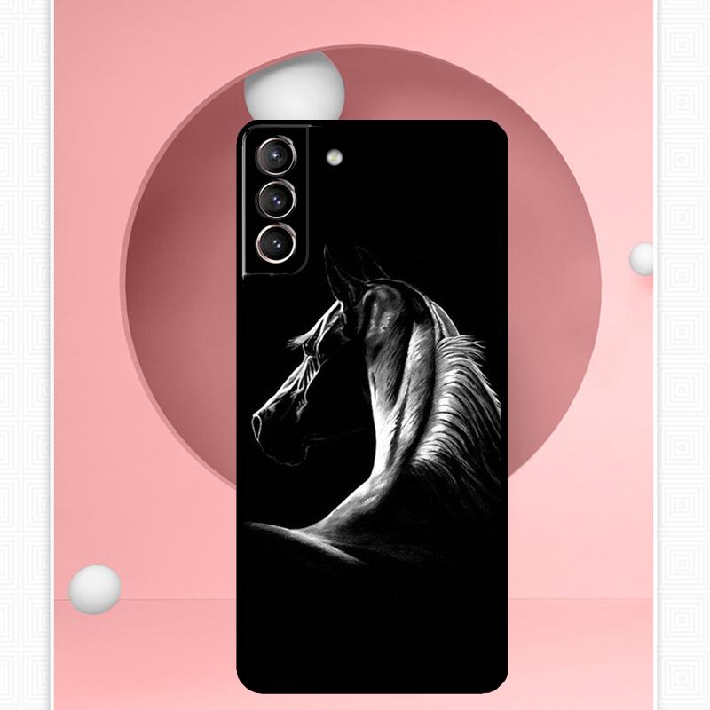 Schwarz Weiß Pferd Hülle Für Samsung Galaxy S23 S24 Ultra S8 S9 S10 S22 Plus Note 10 20 Ultra S20 S21 FE Hülle