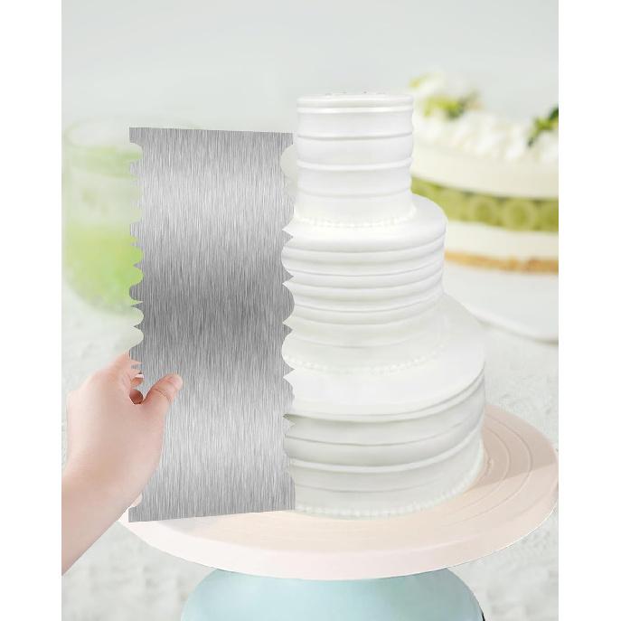 Cake Scraper Smoother Cake Decorating Supplies Kit 8.6 Inch Metal Bench Scraper for Baking Buttercream Smoother Stainless Steel Frosting Cake Comb