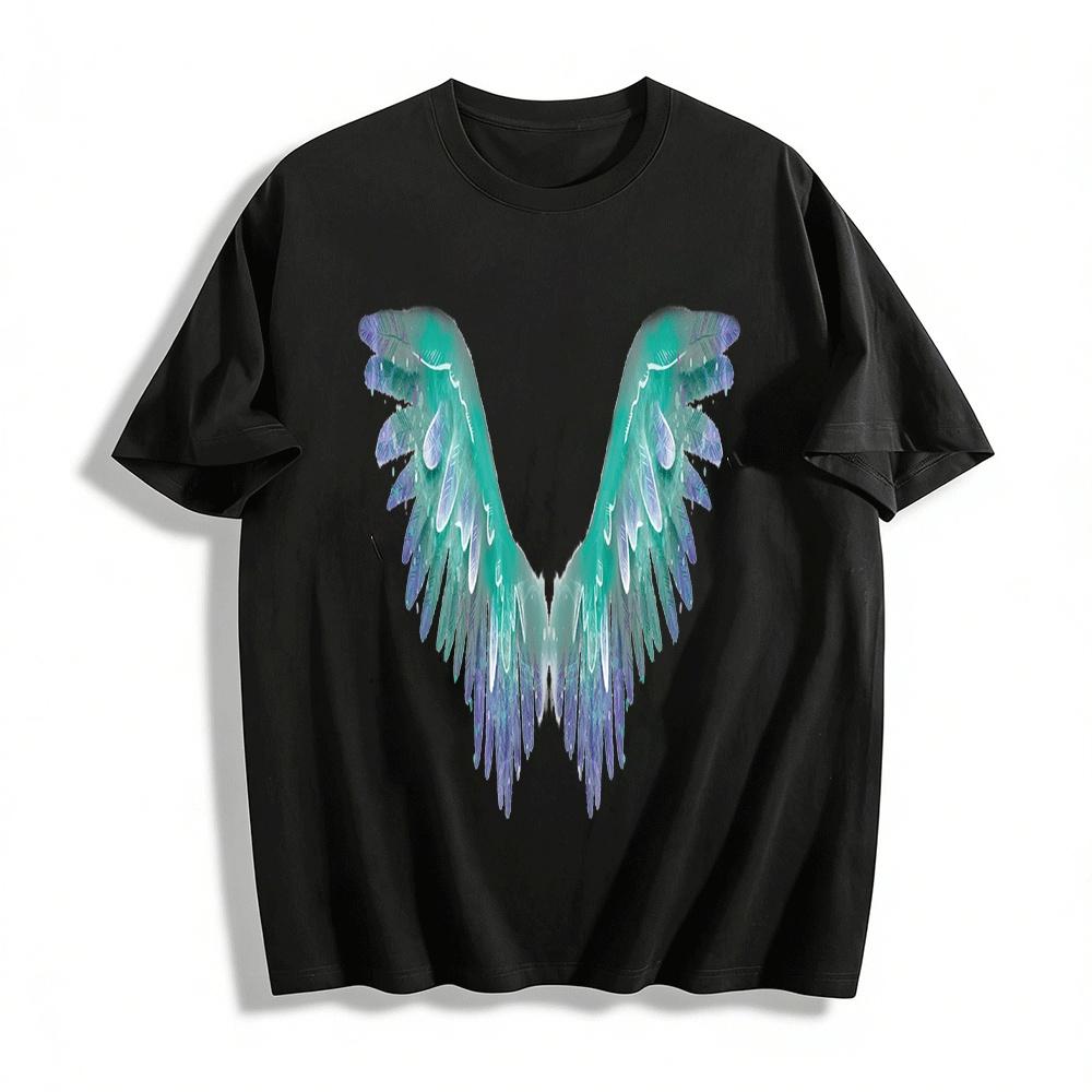 

Gradient Green Purple Wing Print Casual Top Pure cotton T-shirt XXS