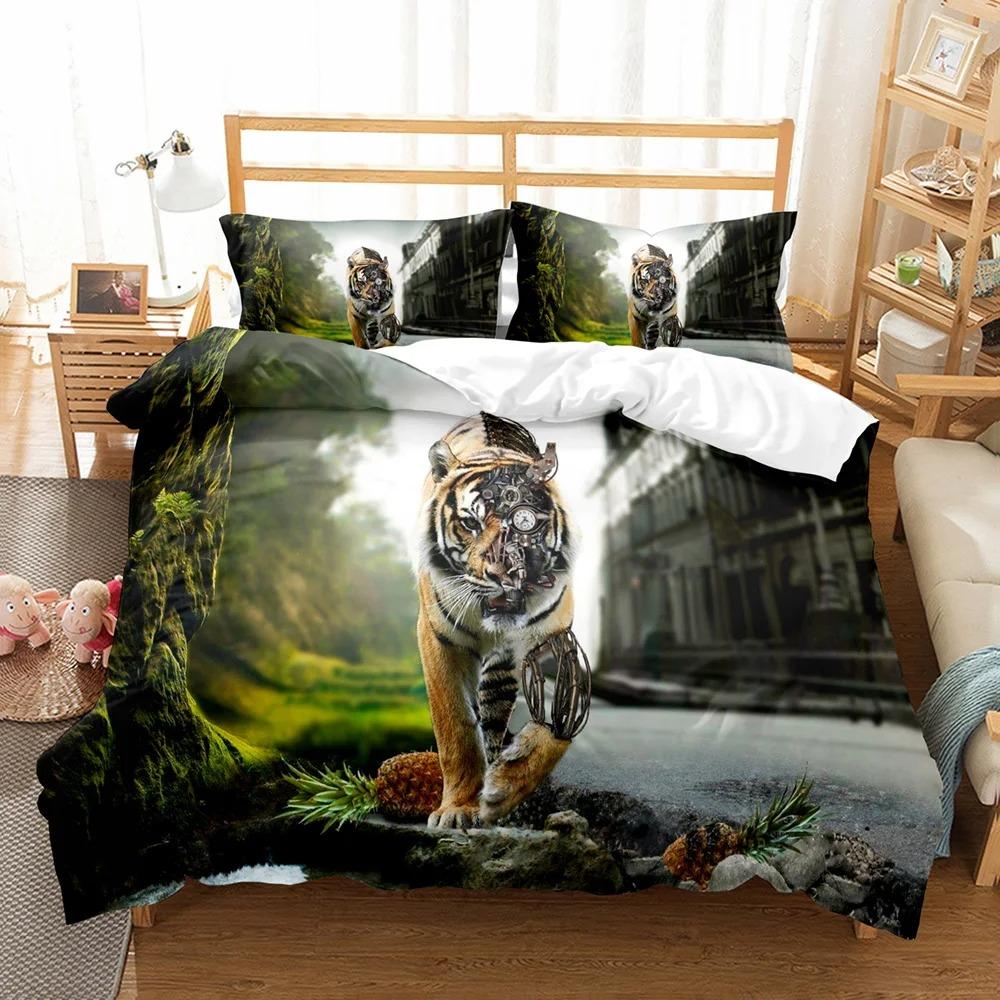 Animal White Tiger Bedding Set Scenery Comforter 3D Print Luxury Duvet Cover Set Home Textile Decor Full Queen King Single Size