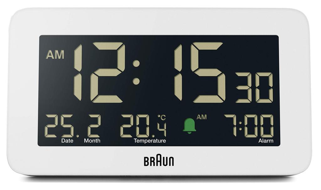 Table Clock Digital Alarm Clock White BC10W Digital Alarm Table Clock White Genuine Imported Product BRAUN/Brown