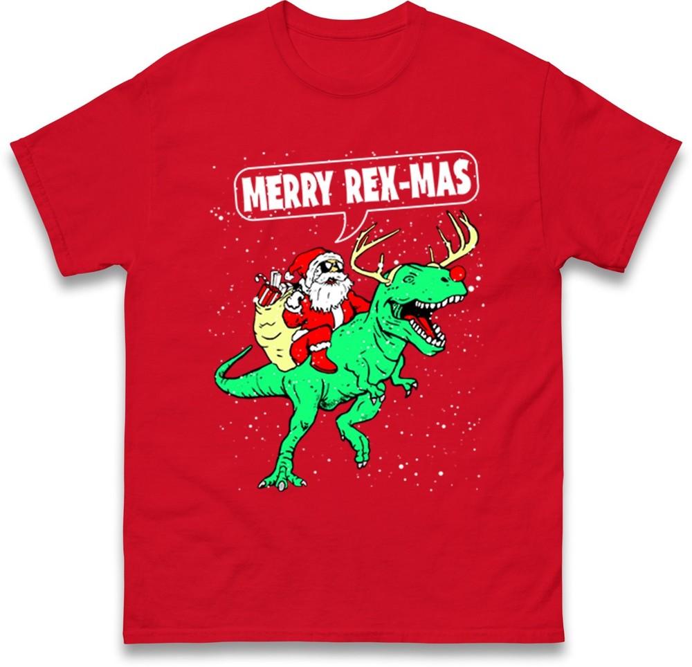 Merry RexMas TShirt Funny Christmas Dinosaur TRex Santa Claus Gift Tee Top S