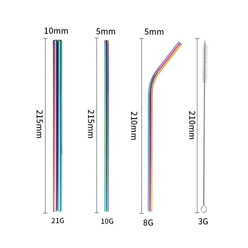 4PCS Stainless Steel Straw Reusable Metal Drinking Straw With Cleaner Brush For Home Party Barware Bar Accessories