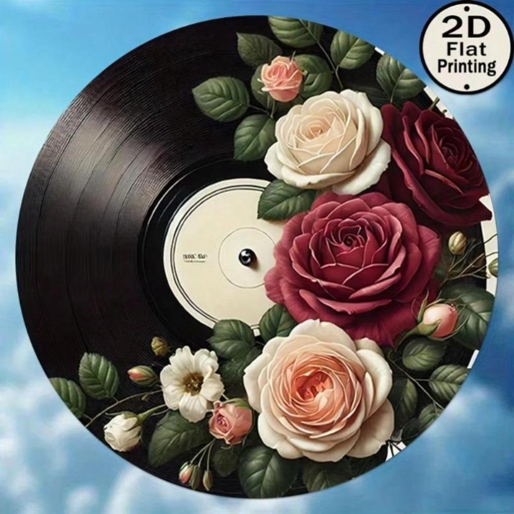 Vintage Metal Tin Sign Record Rose Wall Art Retro Home Office Decor