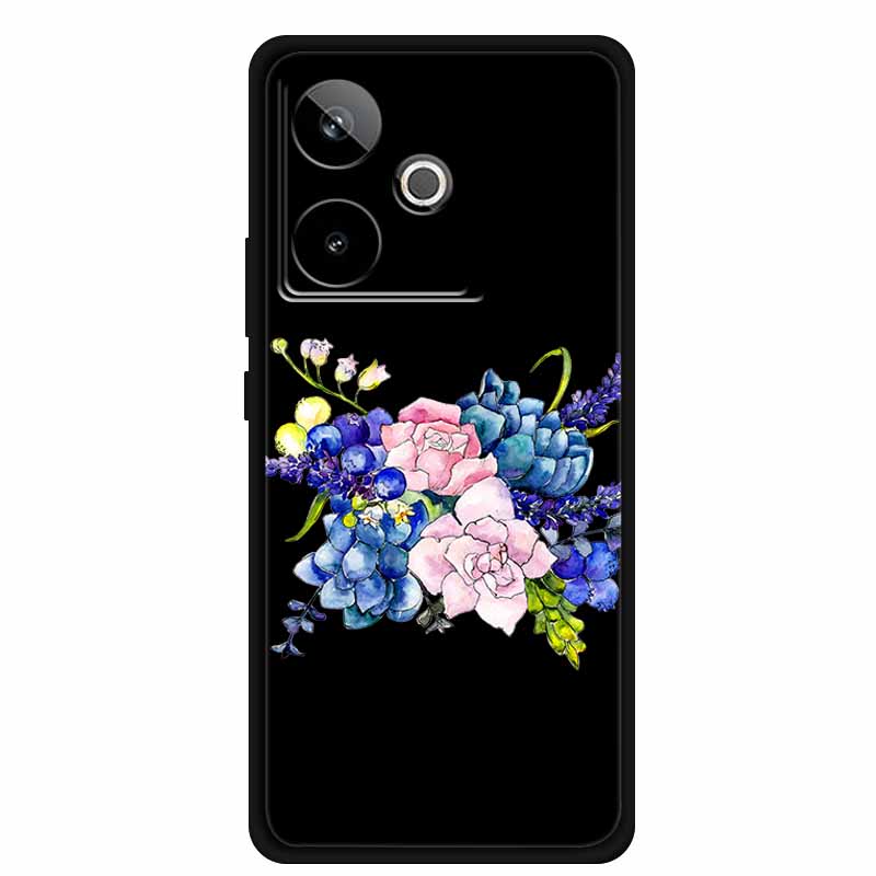 For Realme GT7 GT 7T Case Cute Floral Retro Black Silicone Soft Case Back Cover for Realme GT 7 TPU Funda For Realme GT 7T Coque