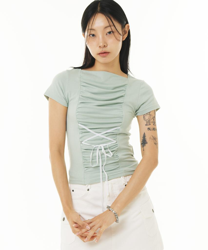 PEACE MAKER Ribbon Shirring Tee (Mint)