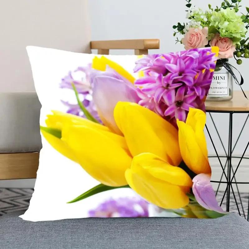 "Floral Tulip Pillowcase, Soft Cotton - Vibrant Flower Design for Spring Decor, Comfortable and Stylish, Perfect Gift for Home"