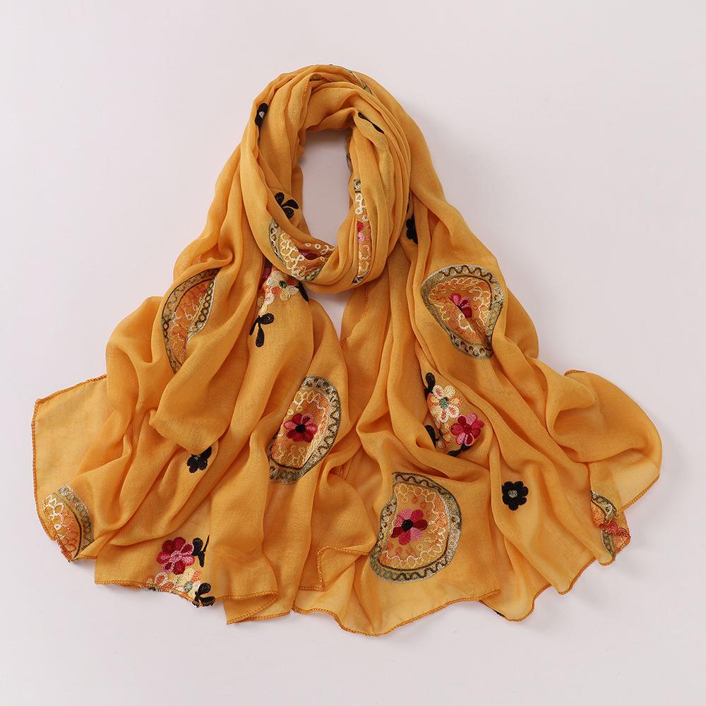 

Женская шаль для путешествий с вышивкой в стиле ретро из хлопка и льна, хиджаб, защита от солнца, теплая пляжная накидка, накидка для пустыни, богемный шарф 90x165cm