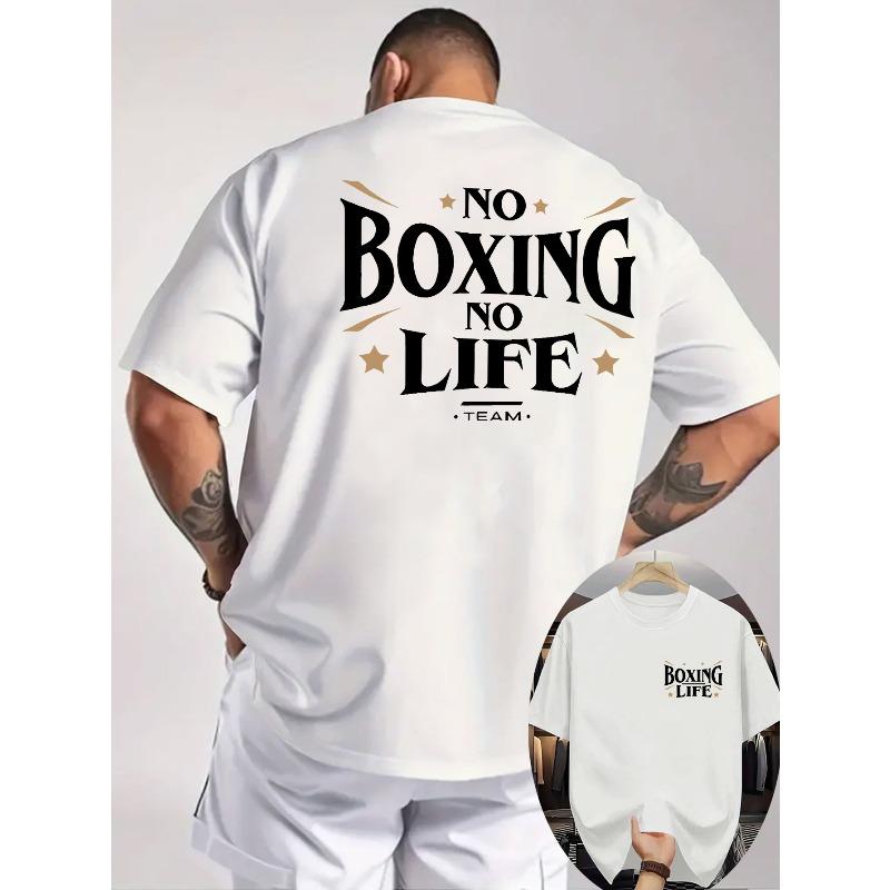 

Мужская летняя футболка с принтом BOXING - Дышащая повседневная футболка с коротким рукавом с надписью BOXING, с круглым вырезом, подходит для спортзала, улицы и повседневной носки S белый